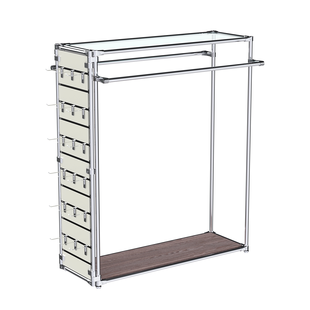 Хромированный стенд-вешало ETD-38 №1-1 (торец-ЭП) с полкой стекло 6мм (прозрачное) Ясень Анкор темный