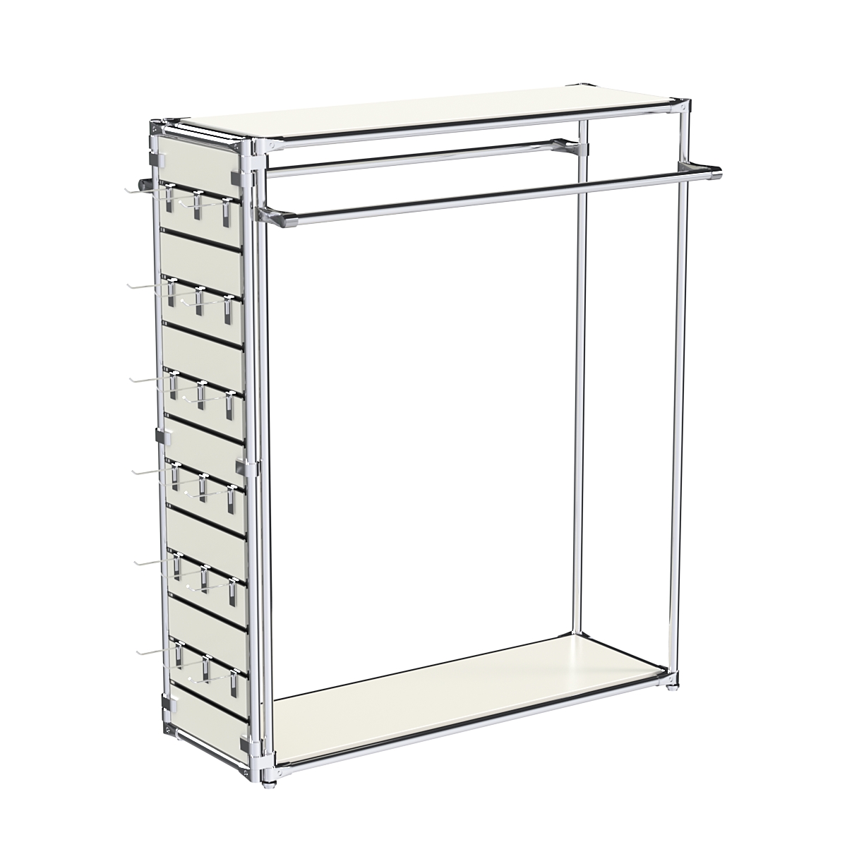 Хромированный стенд-вешало ETD-38 №1-3 (торец-ЭП) с полками ДСП 16мм Белый