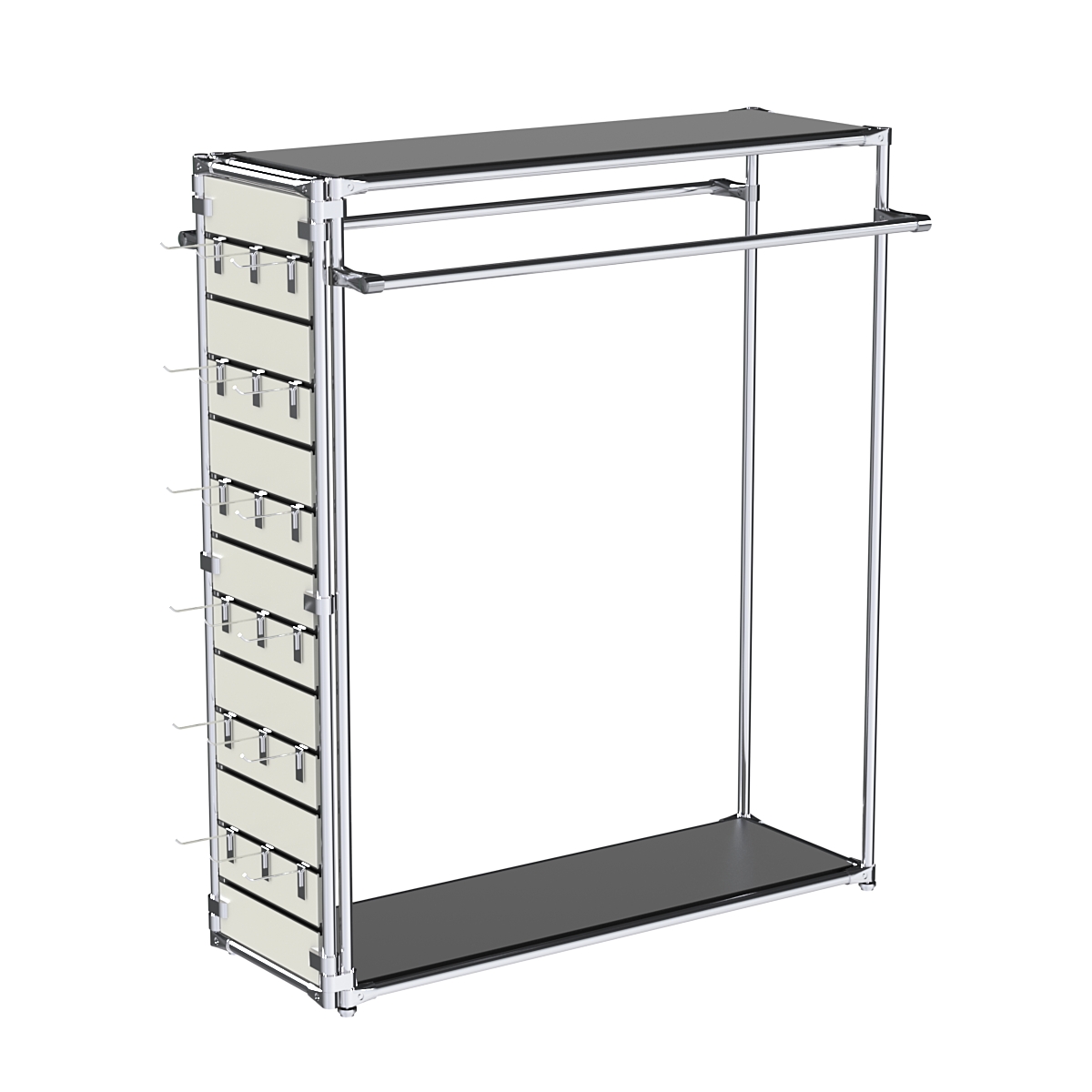 Хромированный стенд-вешало ETD-38 №1-3 (торец-ЭП) с полками ДСП 16мм Черный