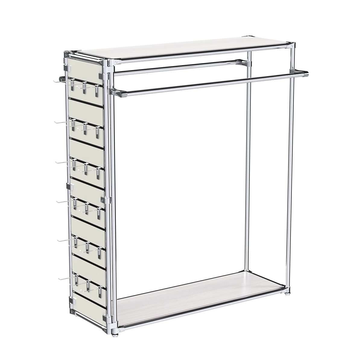 Хромированный стенд-вешало ETD-38 №1-3 (торец-ЭП) с полками ДСП 16мм Ясень Анкор светлый