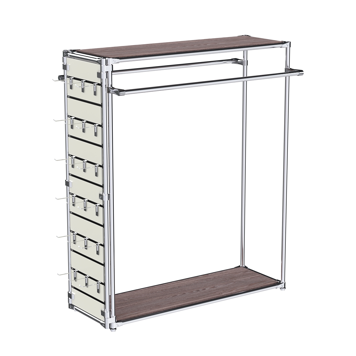 Хромированный стенд-вешало ETD-38 №1-3 (торец-ЭП) с полками ДСП 16мм Ясень Анкор темный