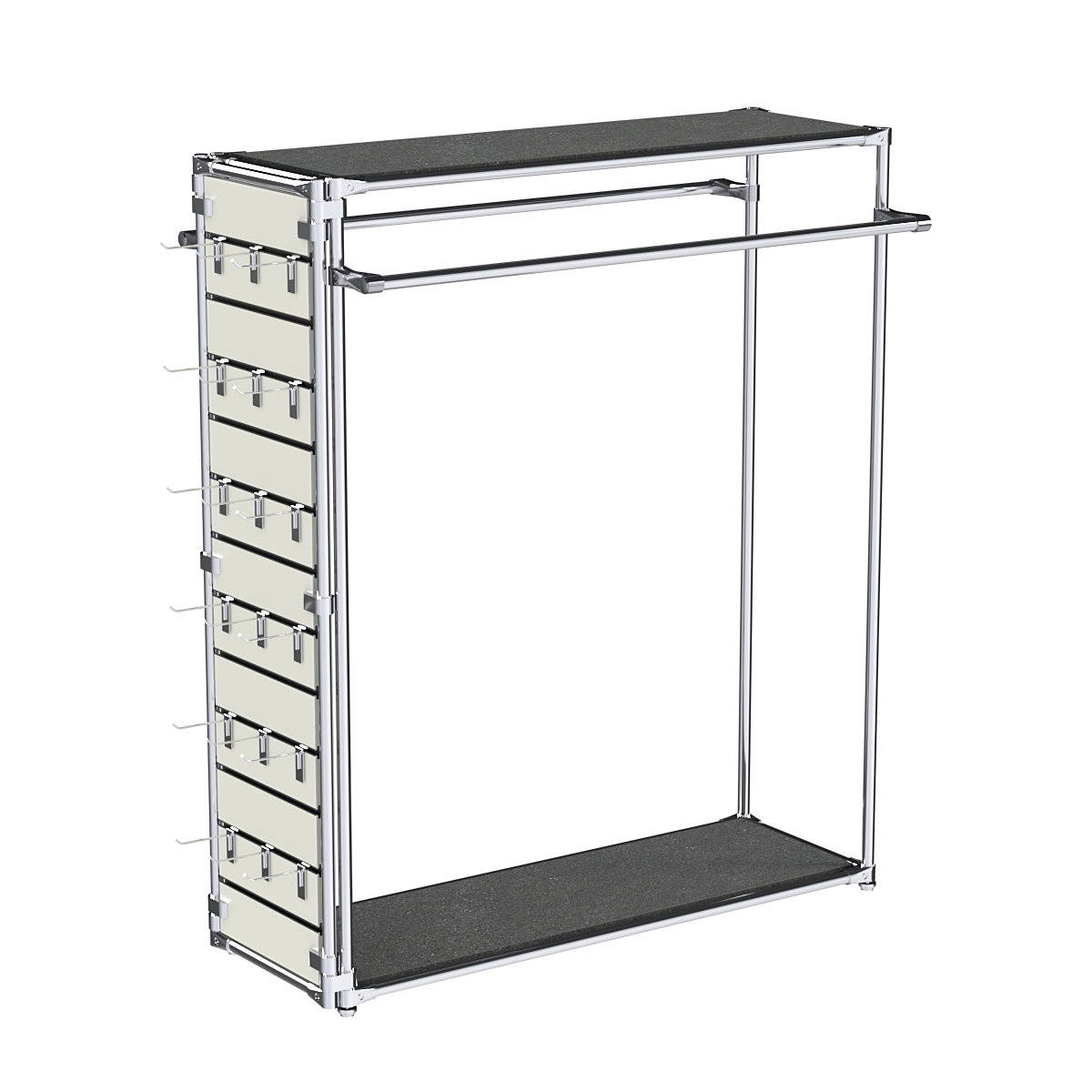 Хромированный стенд-вешало ETD-38 №1-3 (торец-ЭП) с полками ДСП 16мм Антрацит