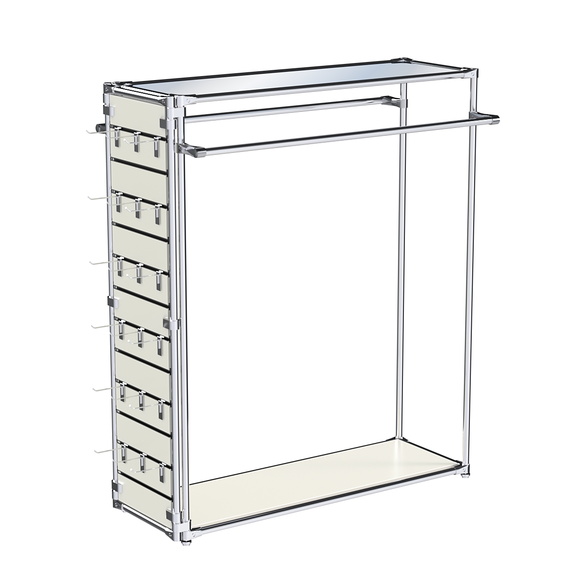 Хромированный стенд-вешало ETD-38 №1-4 (торец-ЭП) с полкой Зеркало 4мм Белый