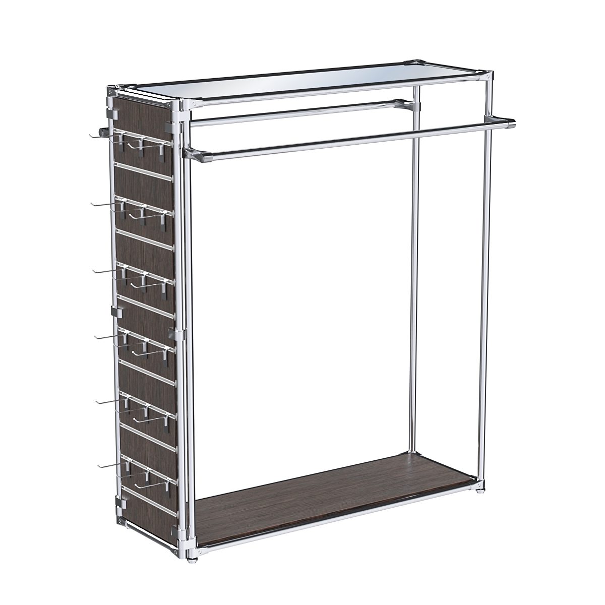 Хромированный стенд-вешало ETD-38 №1-4 (торец-ЭП) с полкой Зеркало 4мм Дуб Венге