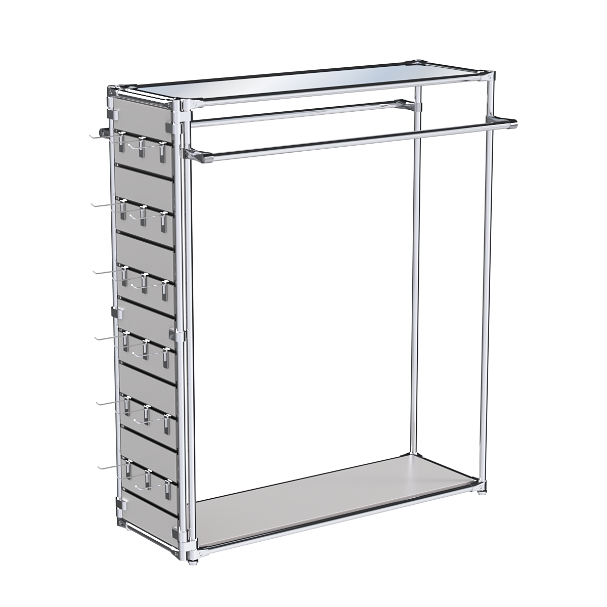 Хромированный стенд-вешало ETD-38 №1-4 (торец-ЭП) с полкой Зеркало 4мм Серый