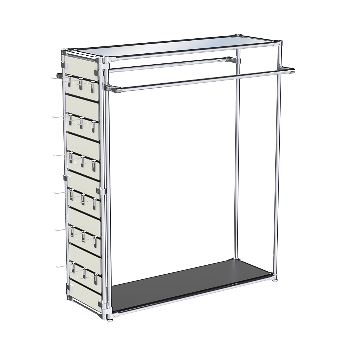 Хромированный стенд-вешало ETD-38 №1-4 (торец-ЭП) с полкой Зеркало 4мм Черный