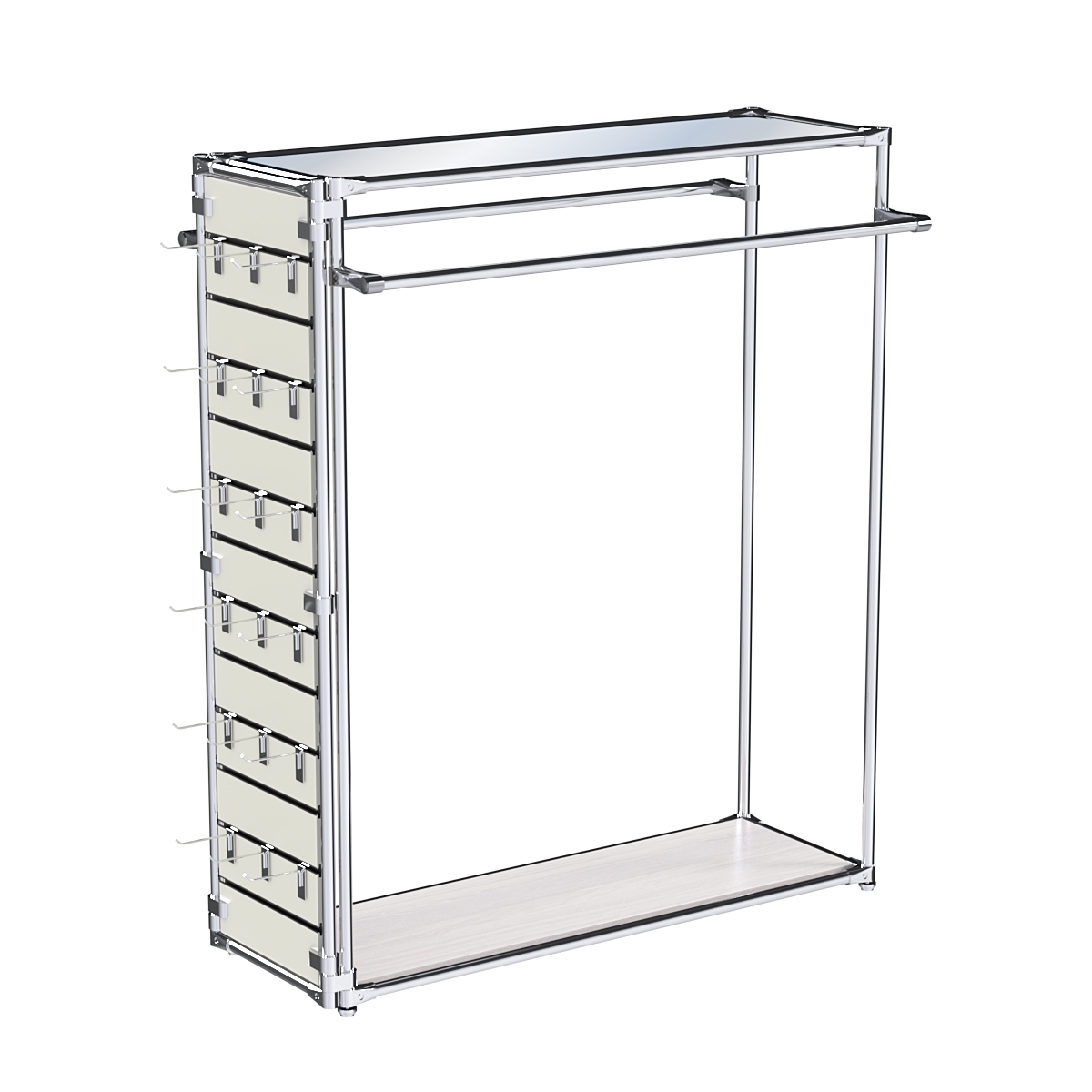 Хромированный стенд-вешало ETD-38 №1-4 (торец-ЭП) с полкой Зеркало 4мм Ясень Анкор светлый