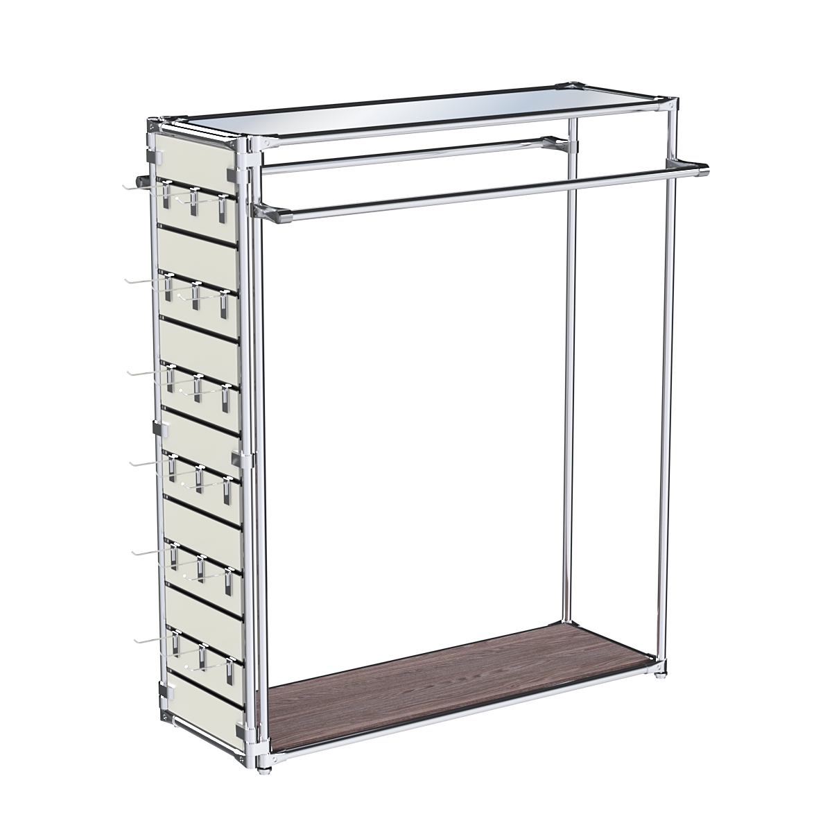 Хромированный стенд-вешало ETD-38 №1-4 (торец-ЭП) с полкой Зеркало 4мм Ясень Анкор темный