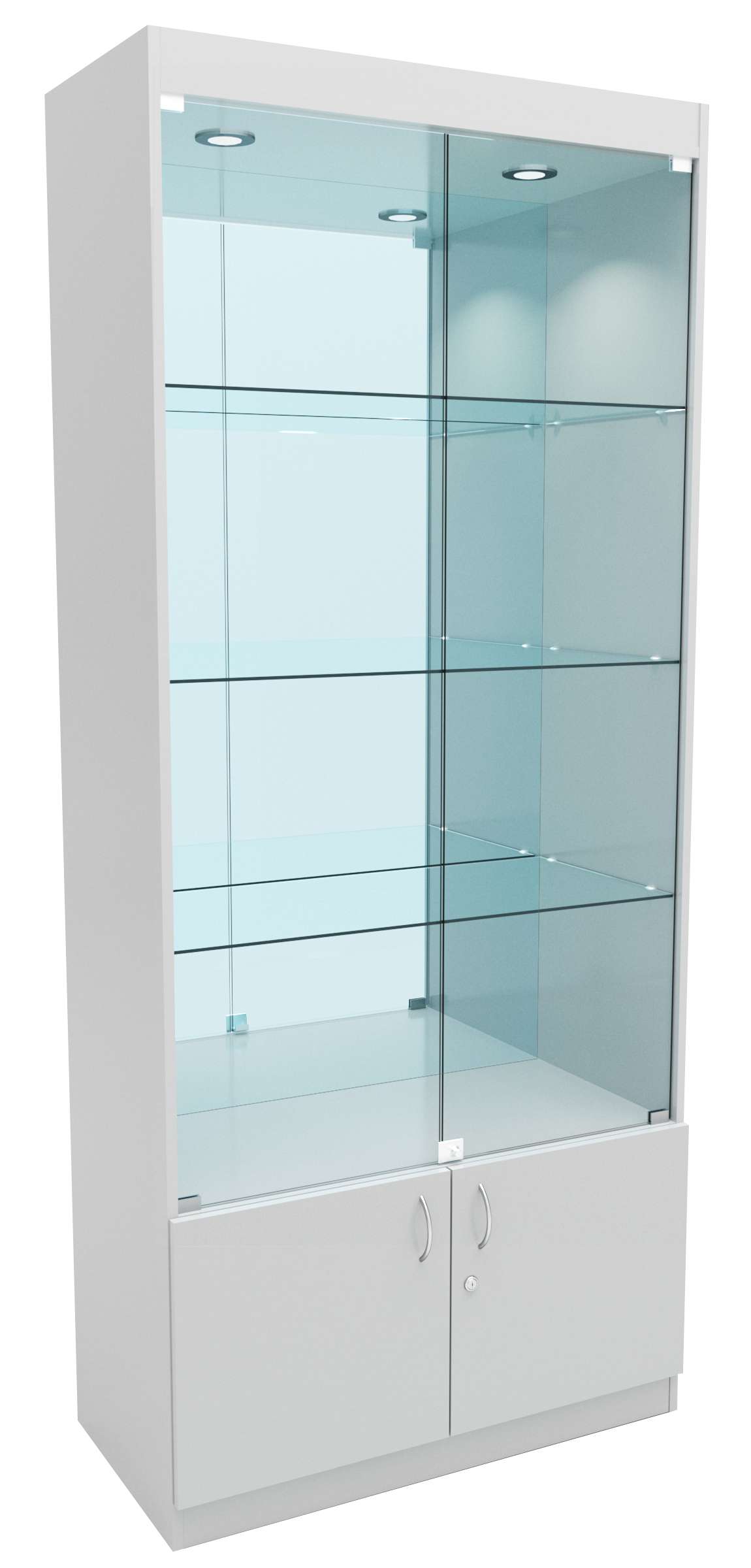 Стеклянная витрина №1-3 с каркасом из ДСП (задняя стенка зеркало) Серый