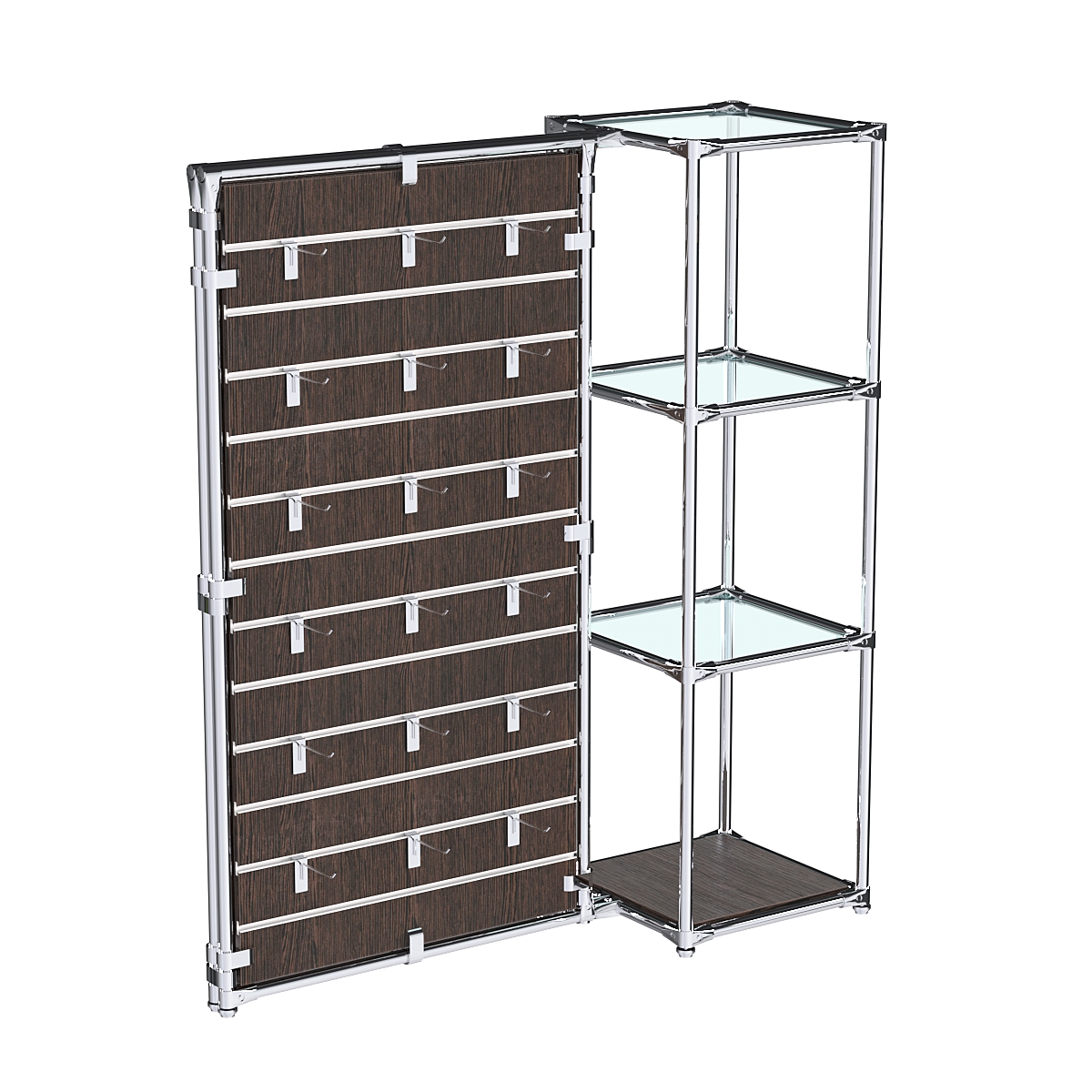 Хромированное вешало ЩИТ №1-1 с полками стекло 6мм Дуб Венге