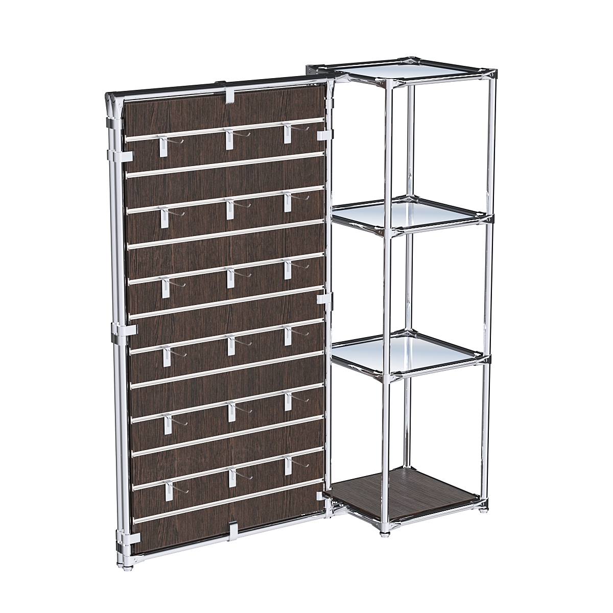 Хромированное вешало ЩИТ №1-4 с зеркальными полками 4мм Дуб Венге