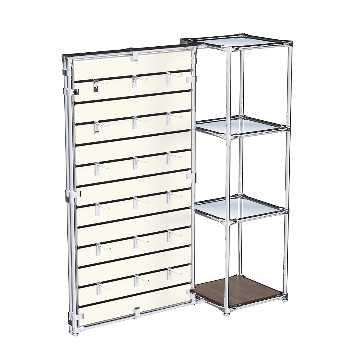 Хромированное вешало ЩИТ №1-4 с зеркальными полками 4мм Орех