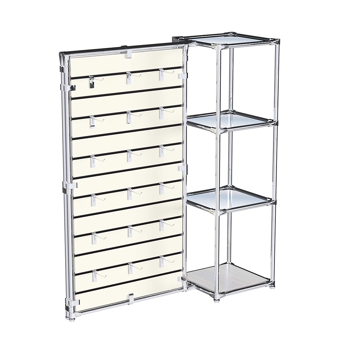 Хромированное вешало ЩИТ №1-4 с зеркальными полками 4мм Ясень Анкор светлый