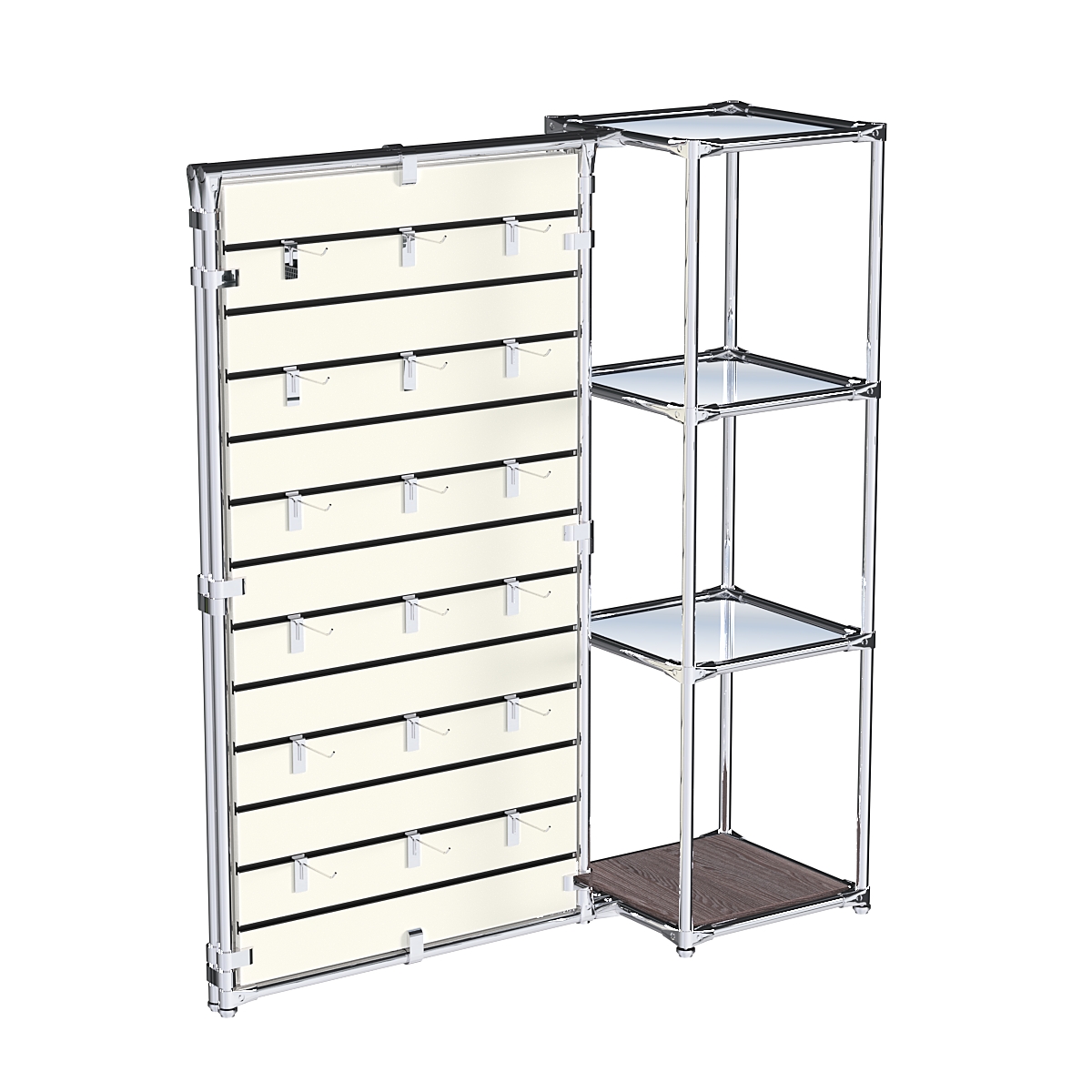 Хромированное вешало ЩИТ №1-4 с зеркальными полками 4мм Ясень Анкор темный