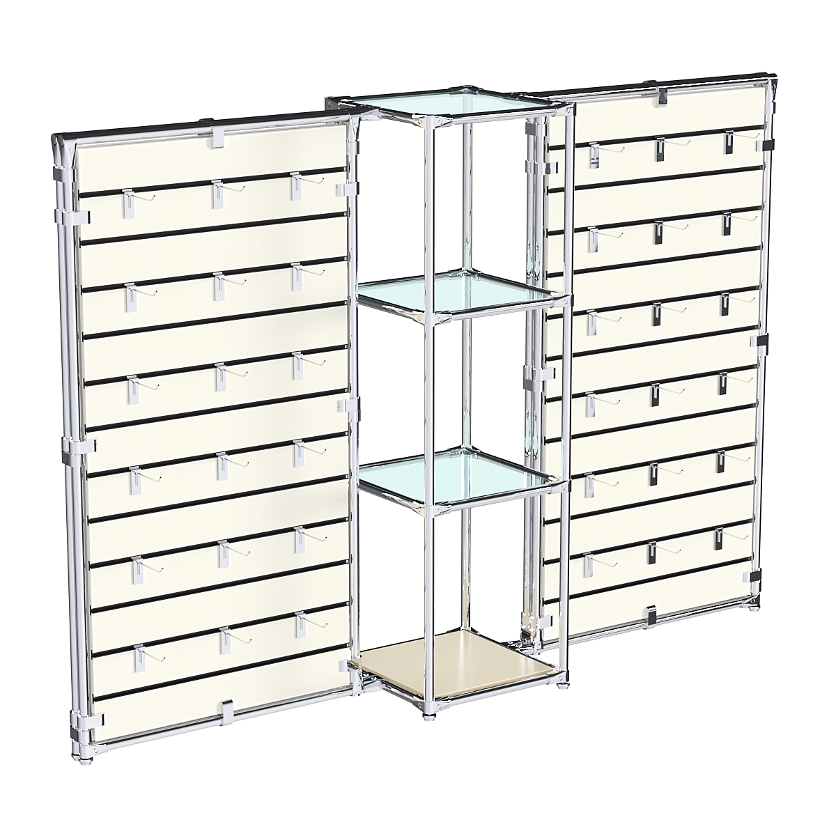 Хромированное вешало ЩИТ №2-1 с полками стекло 6мм Крем Вайс