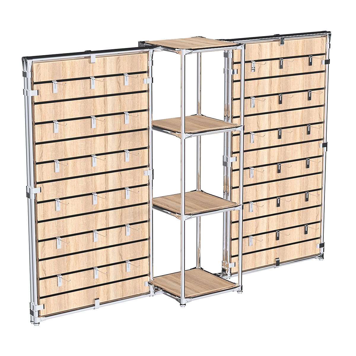 Хромированное вешало ЩИТ №2-3 с полками ДСП 16мм Дуб Сонома
