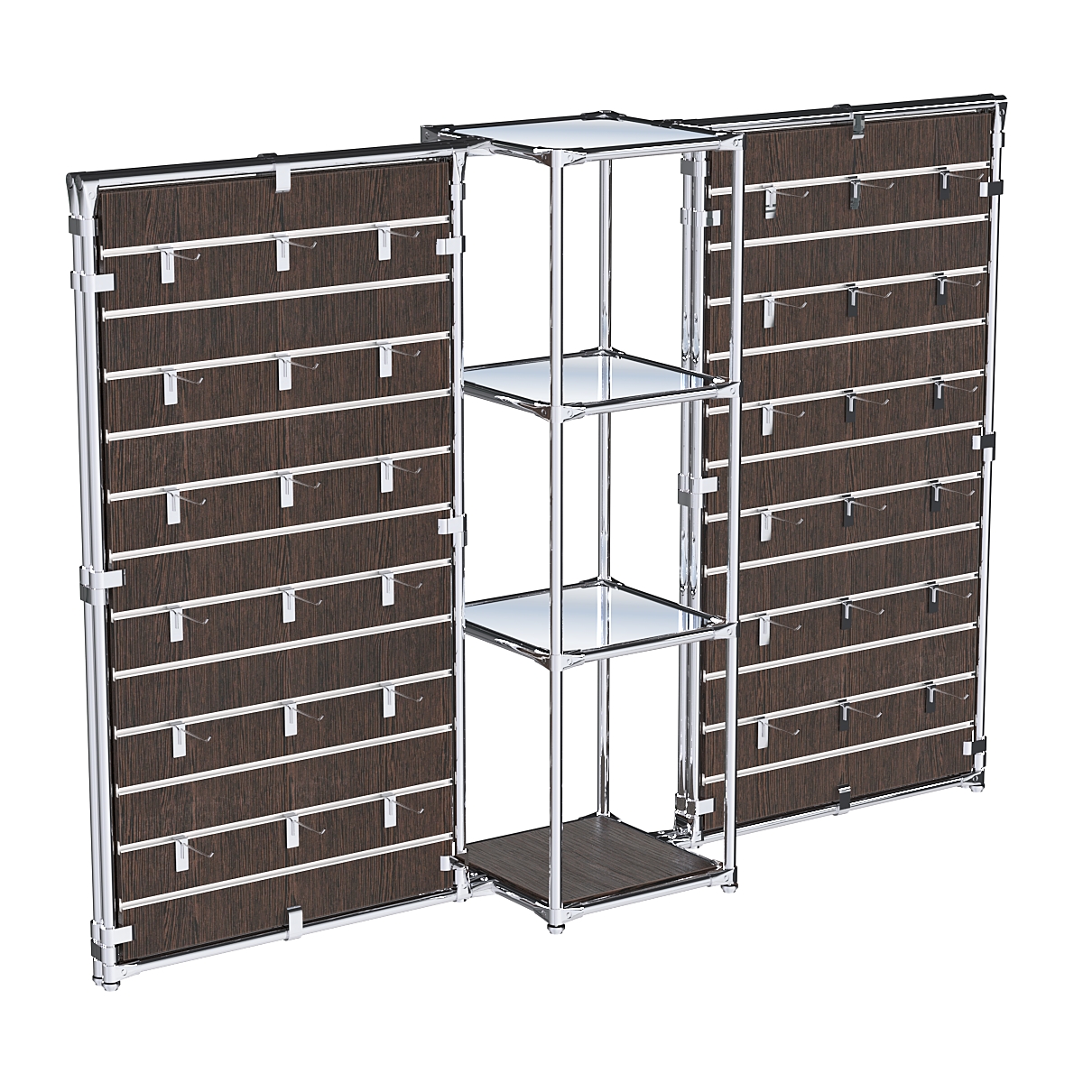 Хромированное вешало ЩИТ №2-4 с зеркальными полками 4мм Дуб Венге