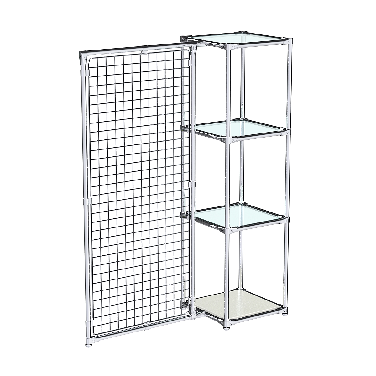 Хромированное вешало ЯЧЕЙКА №1-1 с полками стекло 6мм Белый