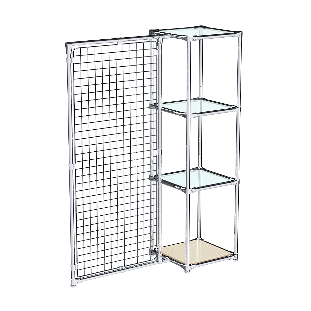 Хромированное вешало ЯЧЕЙКА №1-1 с полками стекло 6мм Крем Вайс