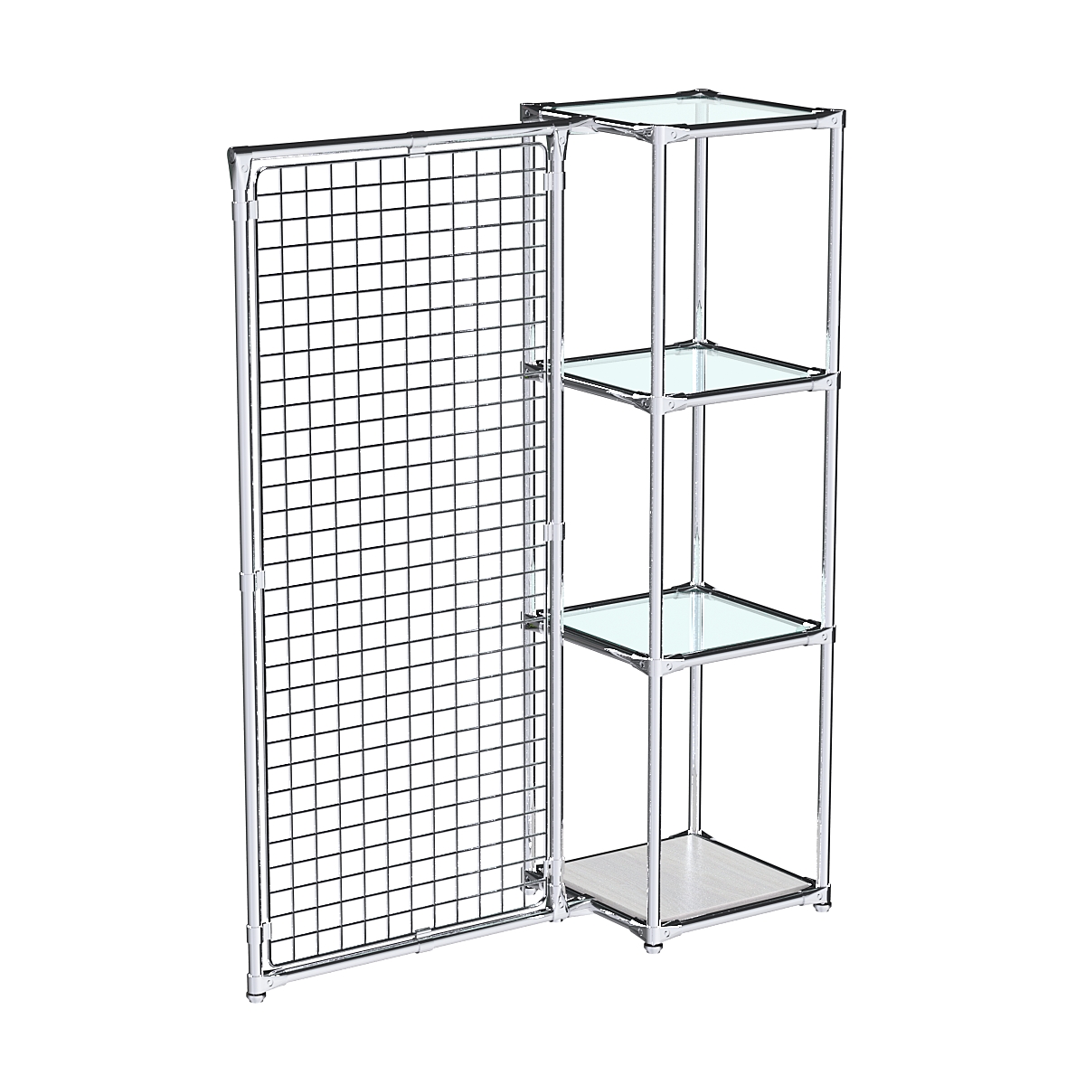 Хромированное вешало ЯЧЕЙКА №1-1 с полками стекло 6мм Ясень Анкор светлый