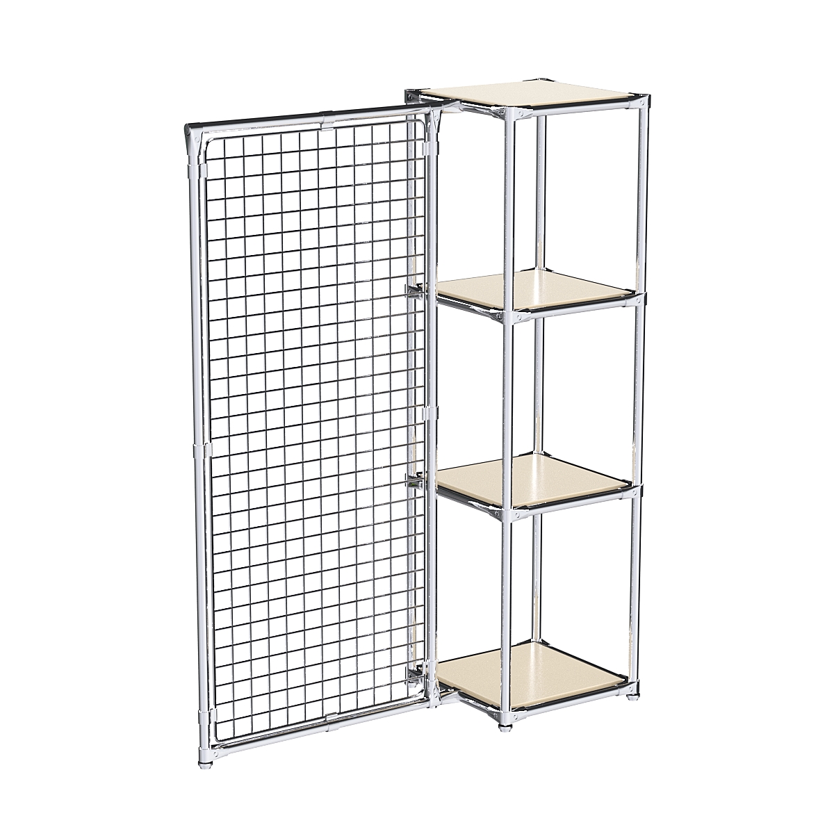 Хромированное вешало ЯЧЕЙКА №1-3 с полками ДСП 16мм Крем Вайс