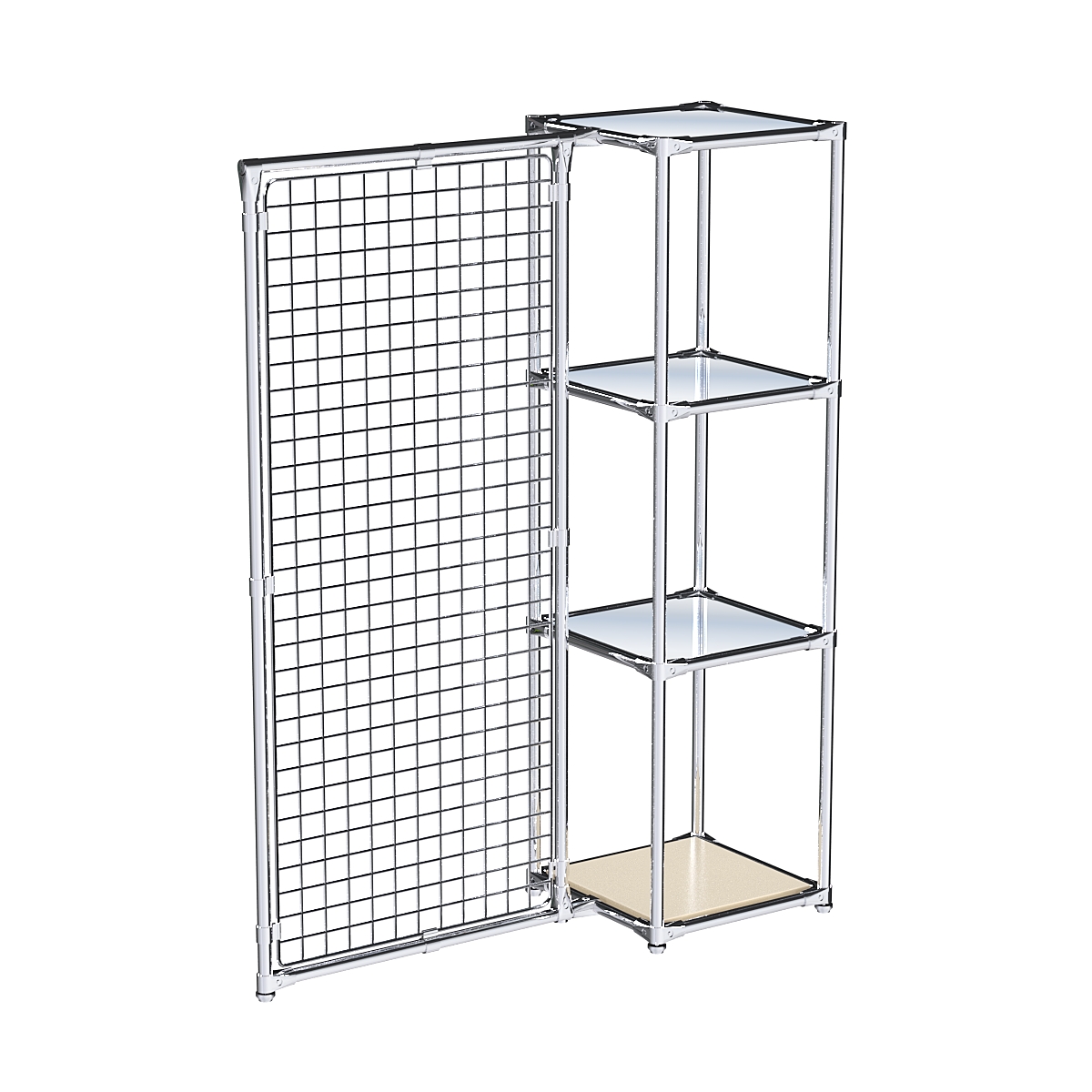 Хромированное вешало ЯЧЕЙКА №1-4 с зеркальными полками 4мм Крем Вайс