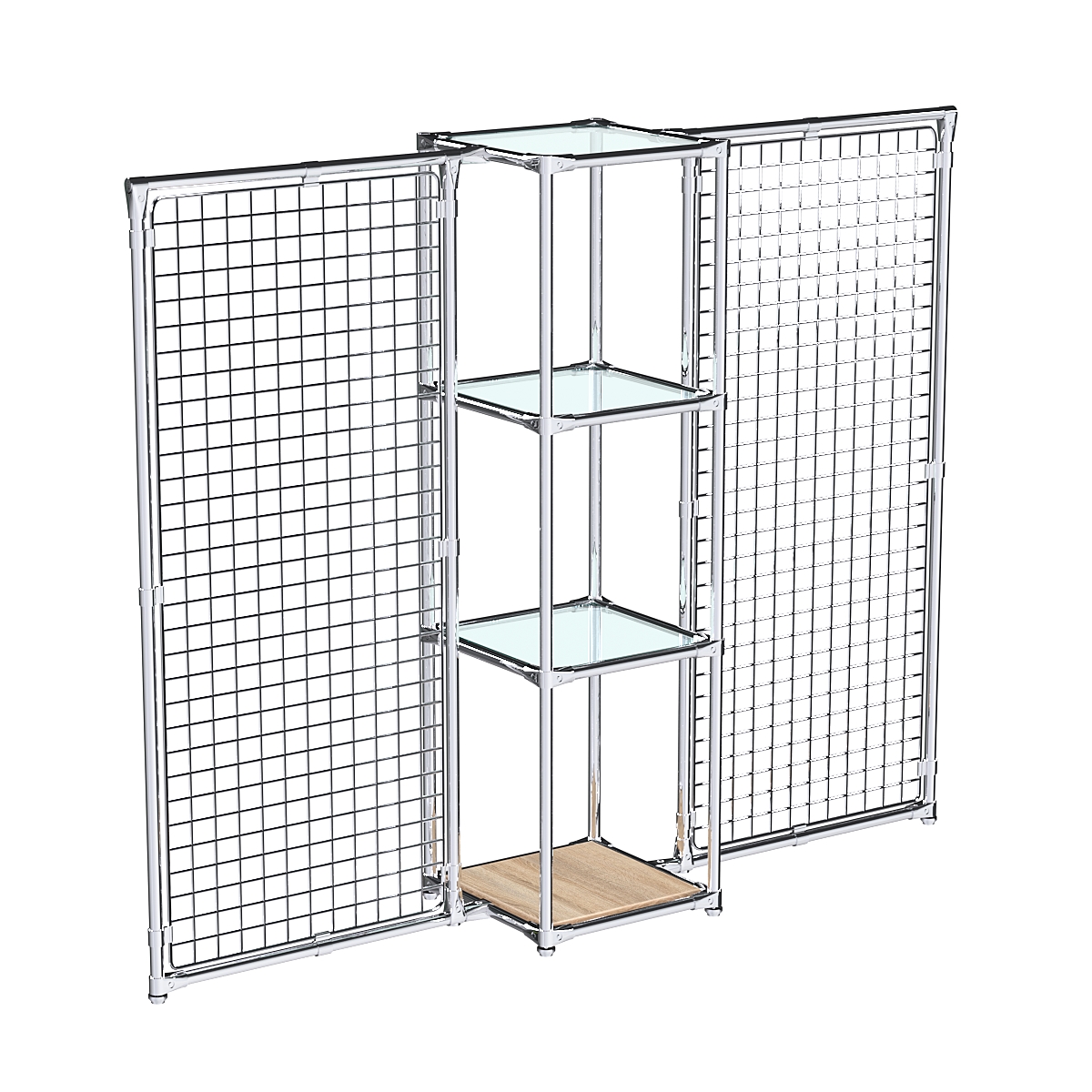 Хромированное вешало ЯЧЕЙКА №2-1 с полками стекло 6мм Дуб Сонома