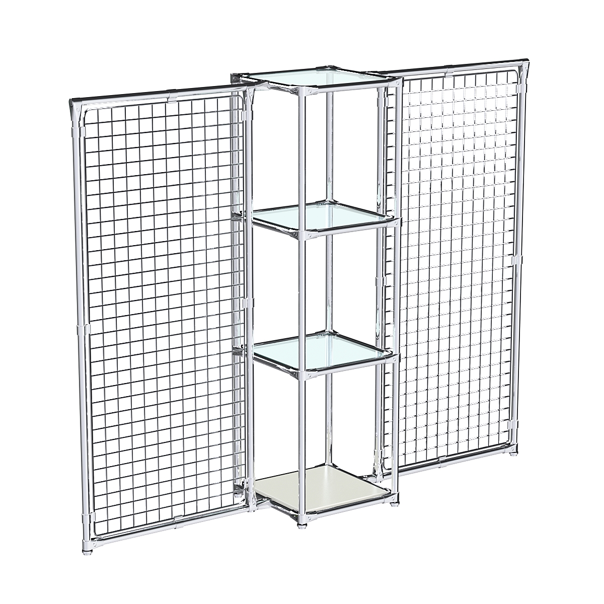 Хромированное вешало ЯЧЕЙКА №2-1 с полками стекло 6мм Белый