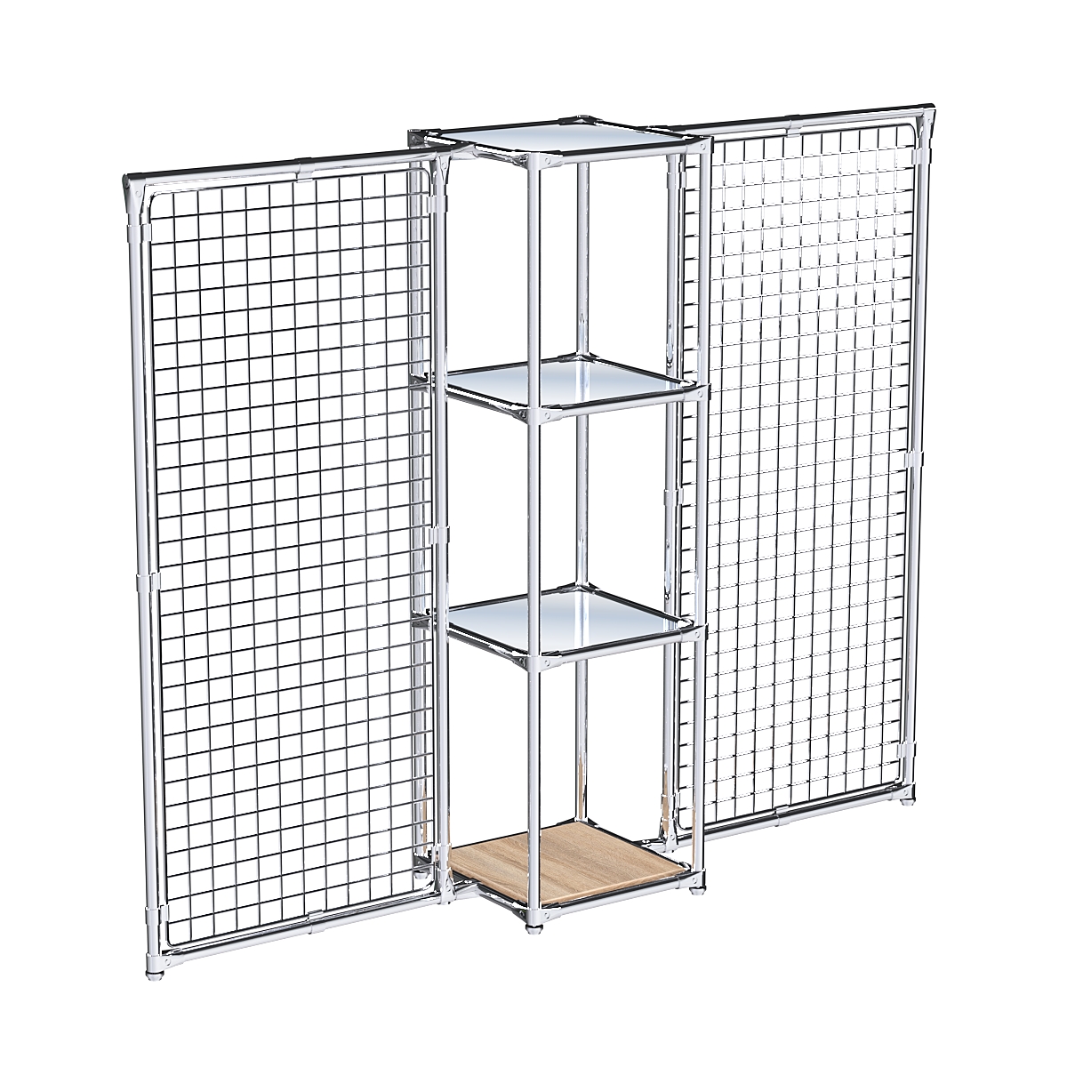 Хромированное вешало ЯЧЕЙКА №2-4 с зеркальными полками 4мм Дуб Сонома