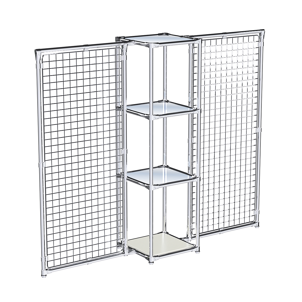 Хромированное вешало ЯЧЕЙКА №2-4 с зеркальными полками 4мм Белый