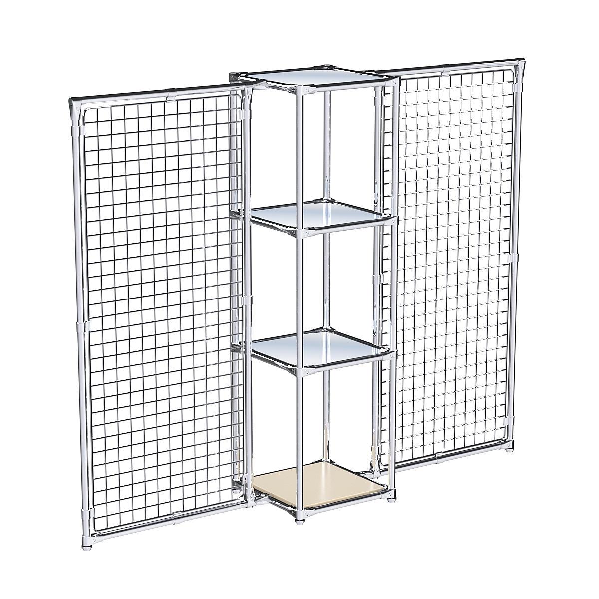 Хромированное вешало ЯЧЕЙКА №2-4 с зеркальными полками 4мм Крем Вайс