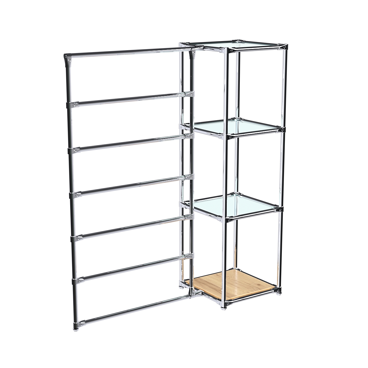 Хромированное вешало ГОРИЗОНТ №1-1 с полками стекло 6мм Дуб Золотистый