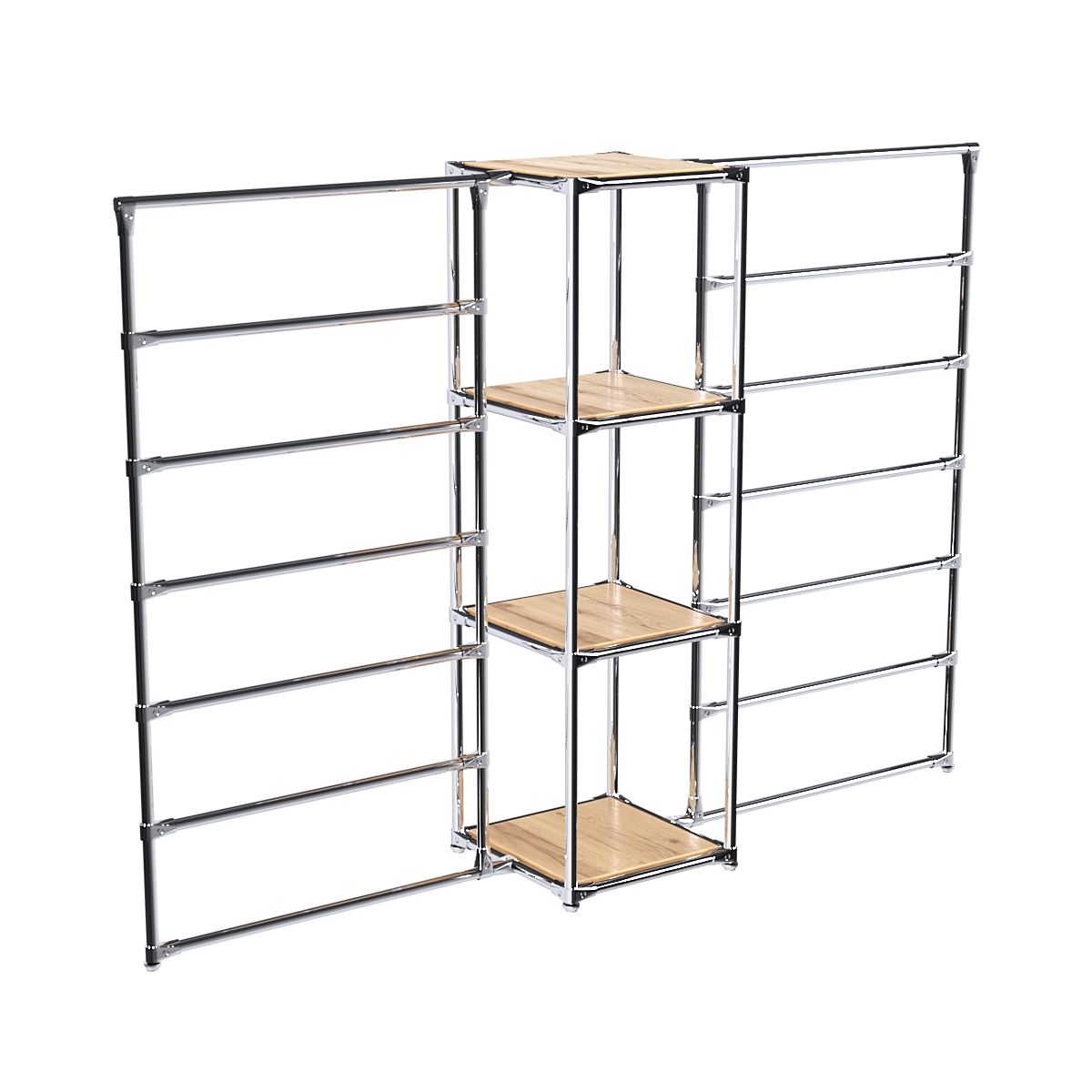 Хромированное вешало ГОРИЗОНТ №2-3 с полками ДСП 16мм Дуб Золотистый