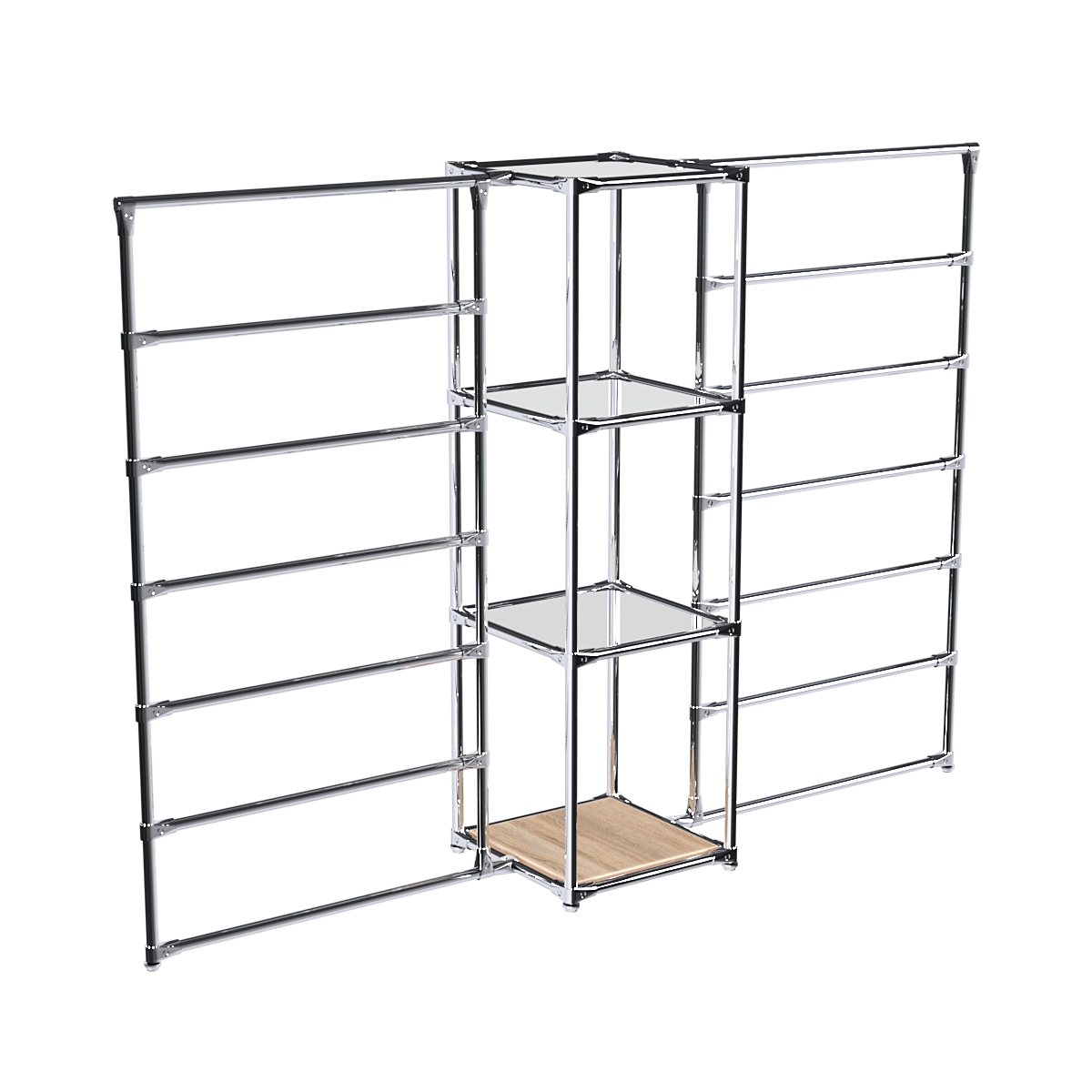 Хромированное вешало ГОРИЗОНТ №2-4 с зеркальными полками 4мм Дуб Сонома