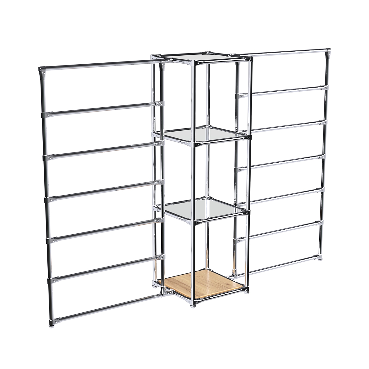 Хромированное вешало ГОРИЗОНТ №2-4 с зеркальными полками 4мм Дуб Золотистый