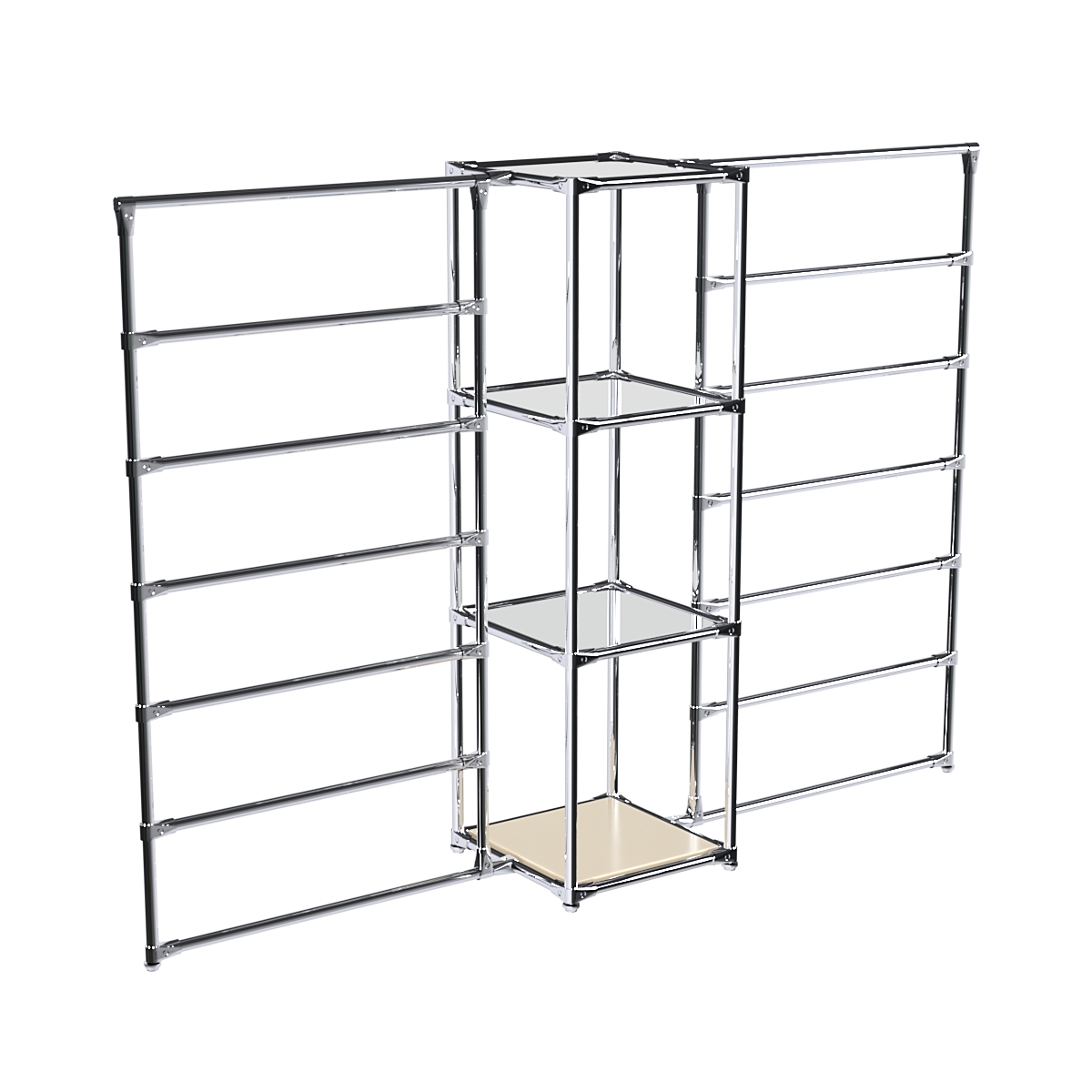 Хромированное вешало ГОРИЗОНТ №2-4 с зеркальными полками 4мм Крем Вайс