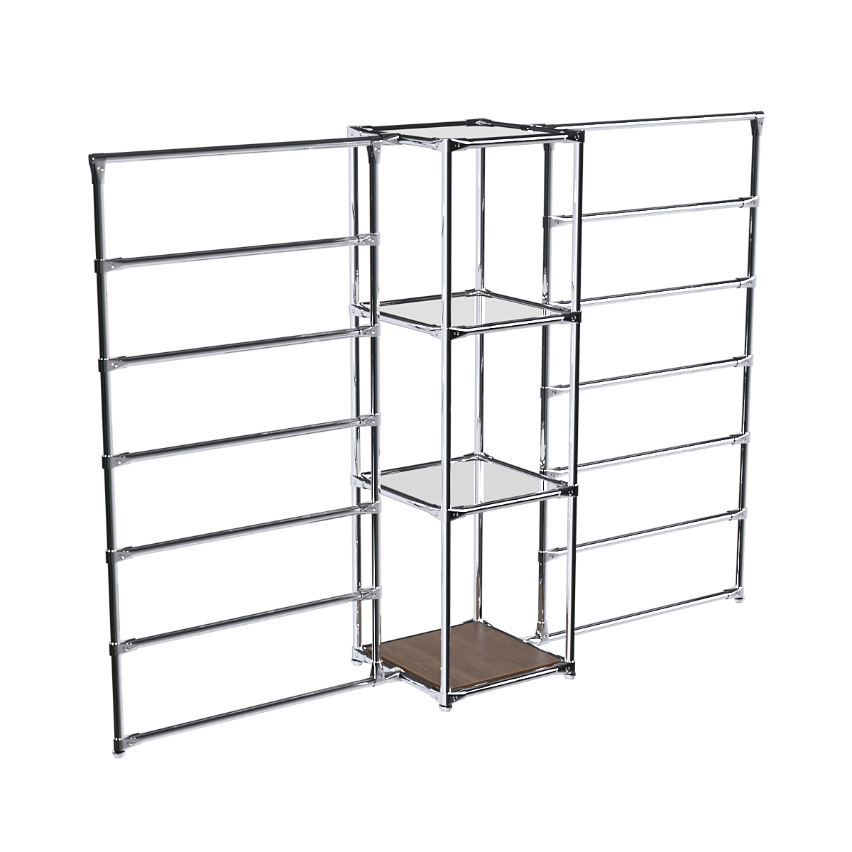 Хромированное вешало ГОРИЗОНТ №2-4 с зеркальными полками 4мм Орех