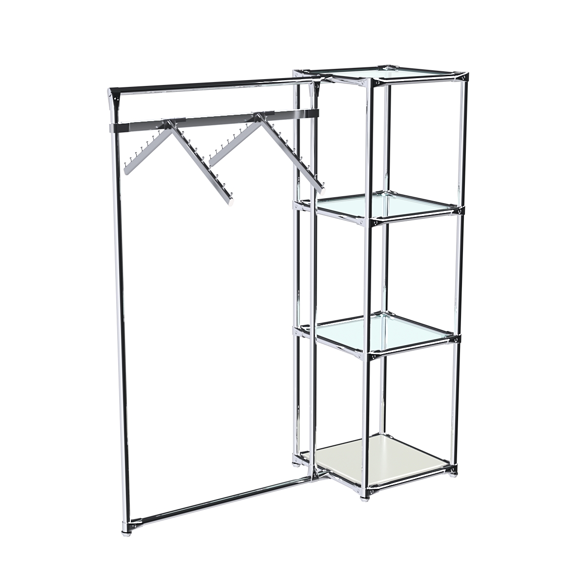 Хромированное вешало ГРАНЬ №1-1 с полками стекло 6мм Белый