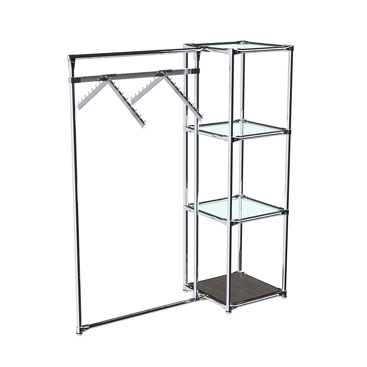 Хромированное вешало ГРАНЬ №1-1 с полками стекло 6мм Дуб Венге