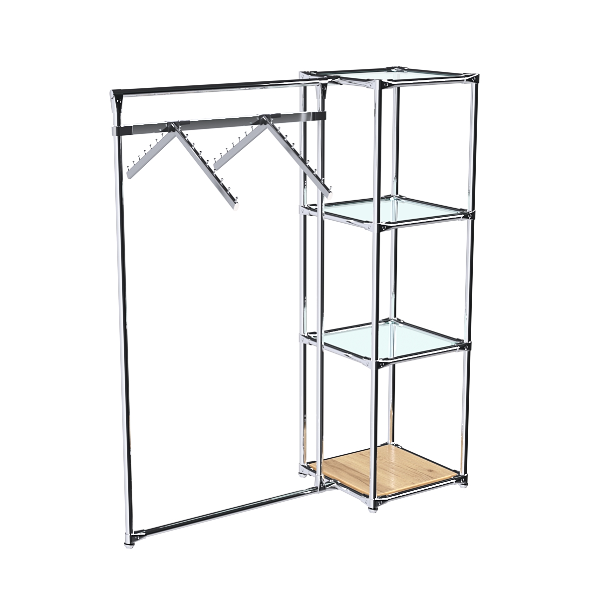 Хромированное вешало ГРАНЬ №1-1 с полками стекло 6мм Дуб Золотистый