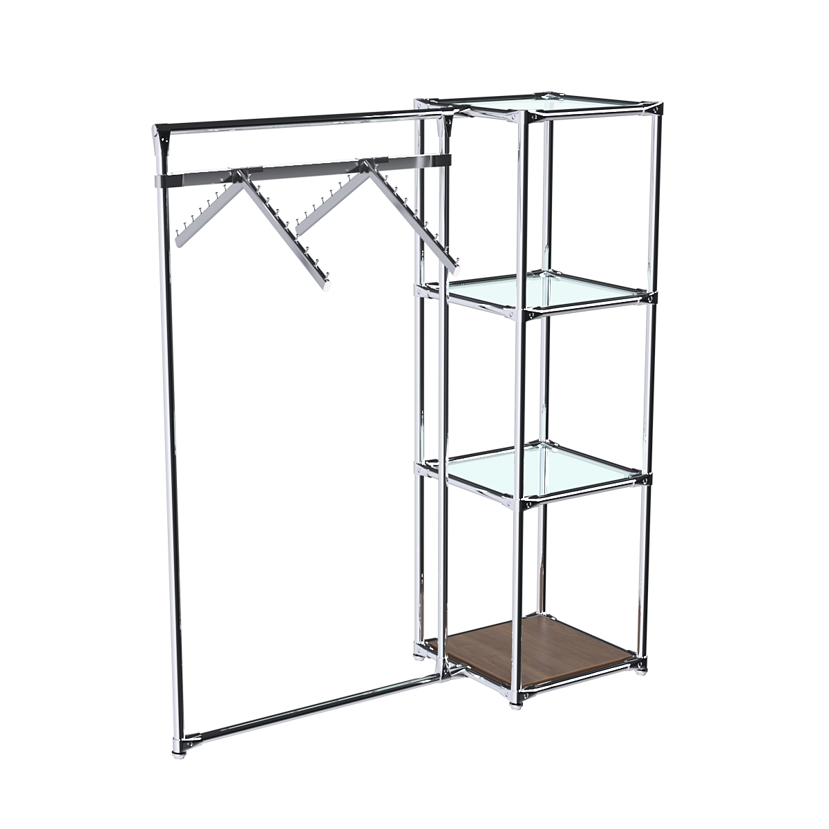 Хромированное вешало ГРАНЬ №1-1 с полками стекло 6мм Орех