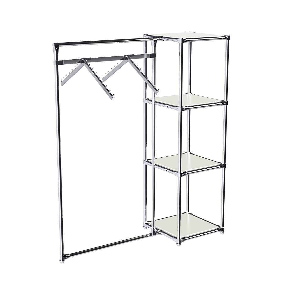 Хромированное вешало ГРАНЬ №1-3 с полками ДСП 16 мм Белый