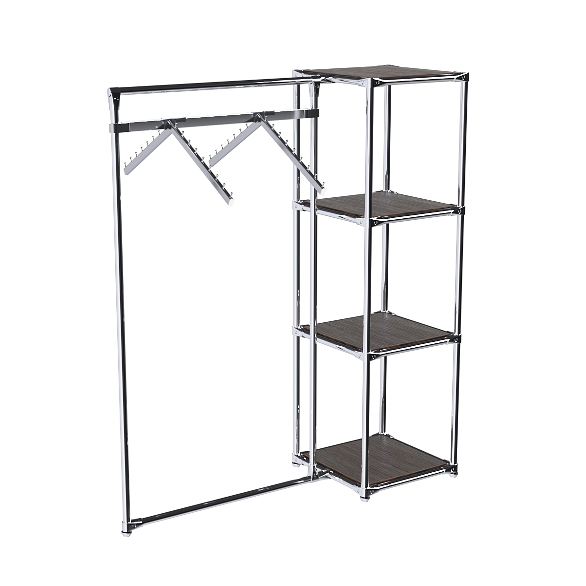 Хромированное вешало ГРАНЬ №1-3 с полками ДСП 16 мм Дуб Венге