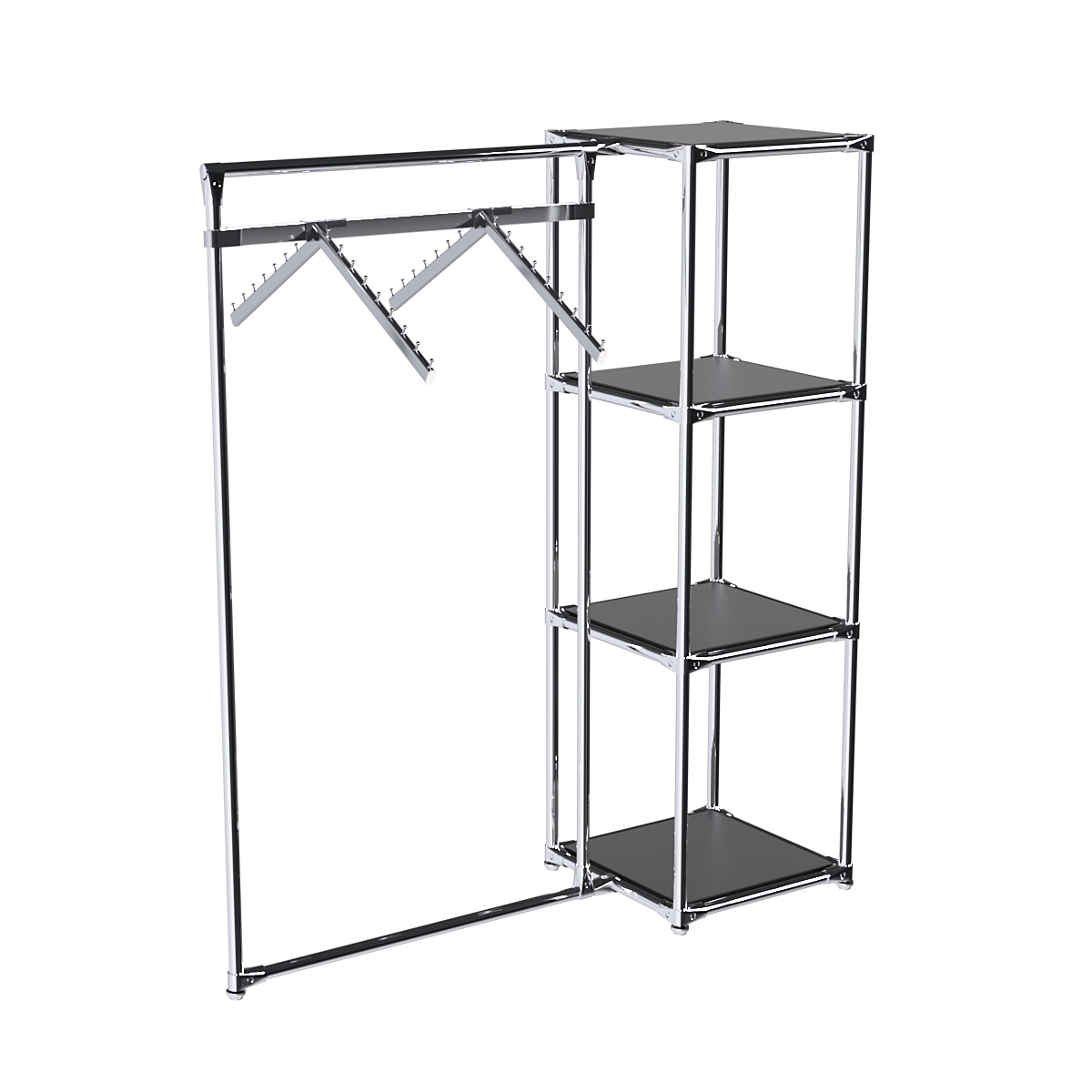 Хромированное вешало ГРАНЬ №1-3 с полками ДСП 16 мм Черный