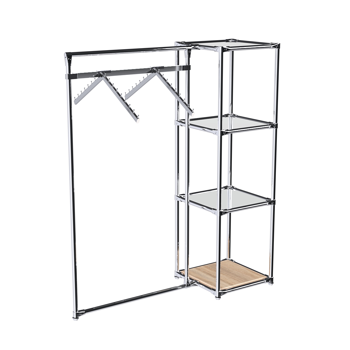 Хромированное вешало ГРАНЬ №1-4 с зеркальными полками 4 мм Дуб Сонома