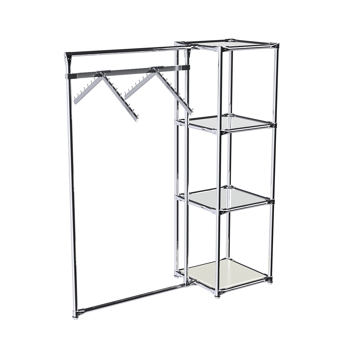 Хромированное вешало ГРАНЬ №1-4 с зеркальными полками 4 мм Белый