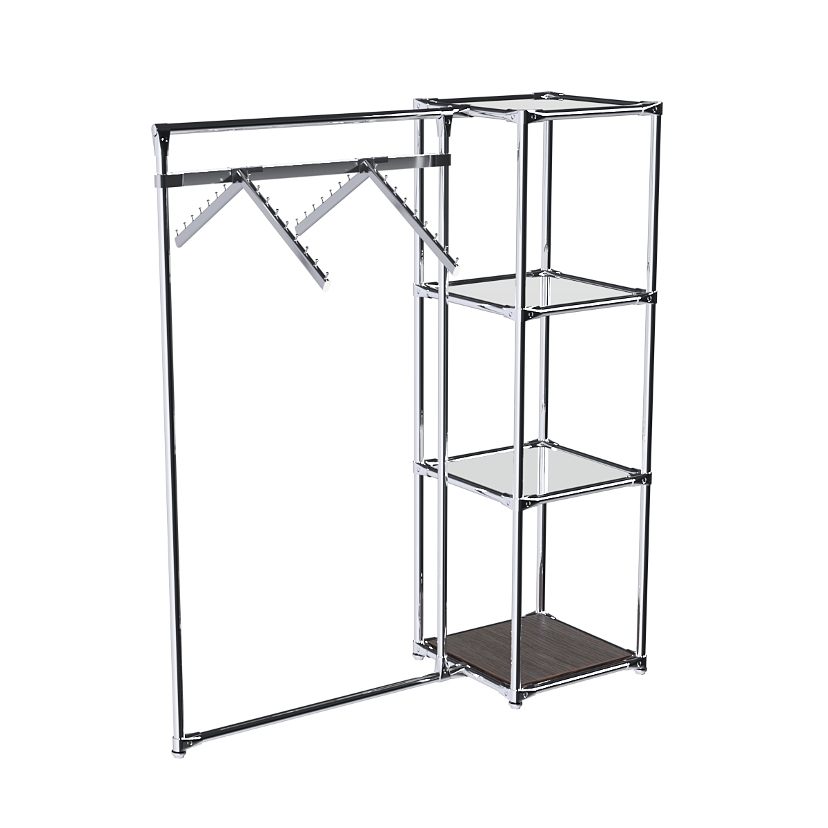 Хромированное вешало ГРАНЬ №1-4 с зеркальными полками 4 мм Дуб Венге