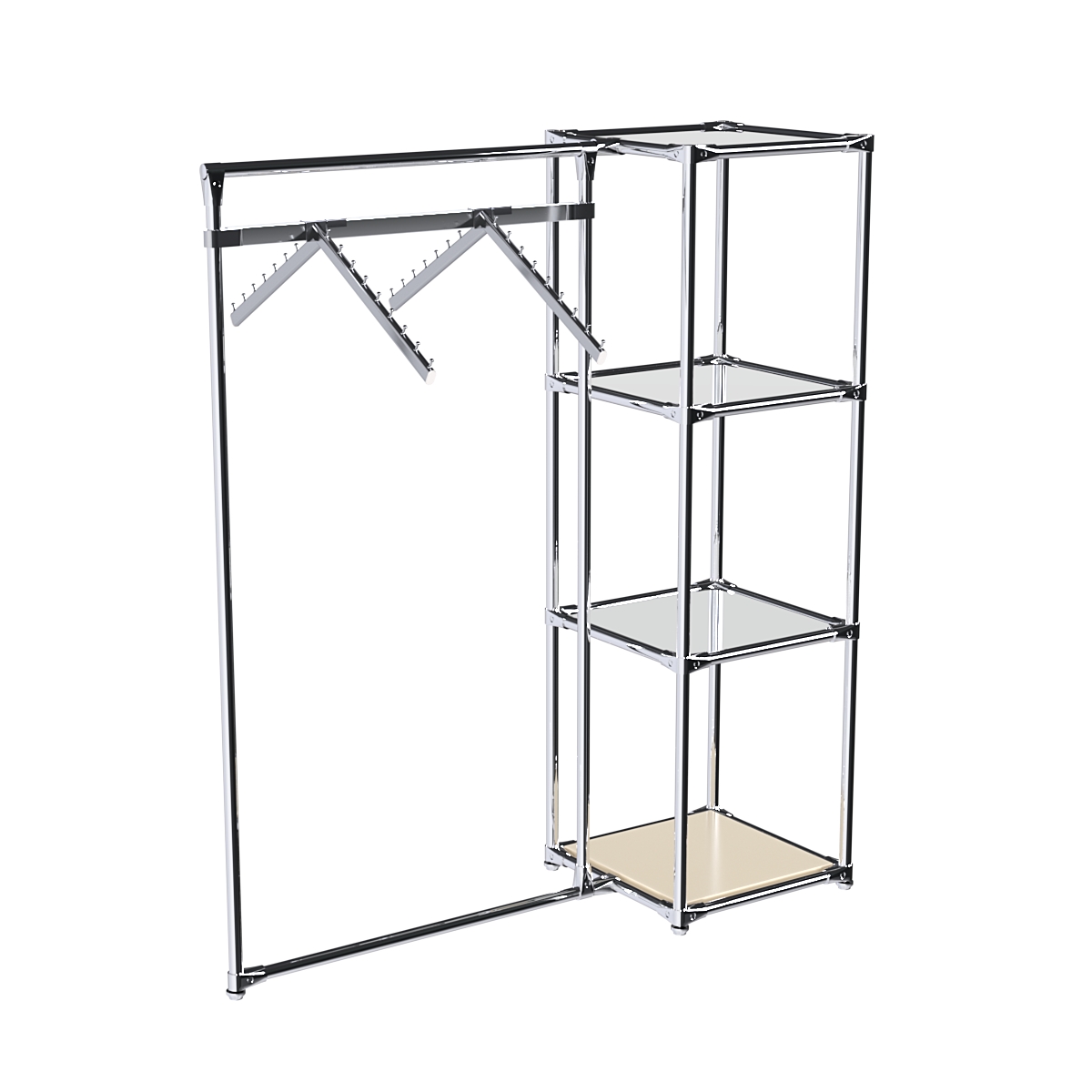 Хромированное вешало ГРАНЬ №1-4 с зеркальными полками 4 мм Крем Вайс