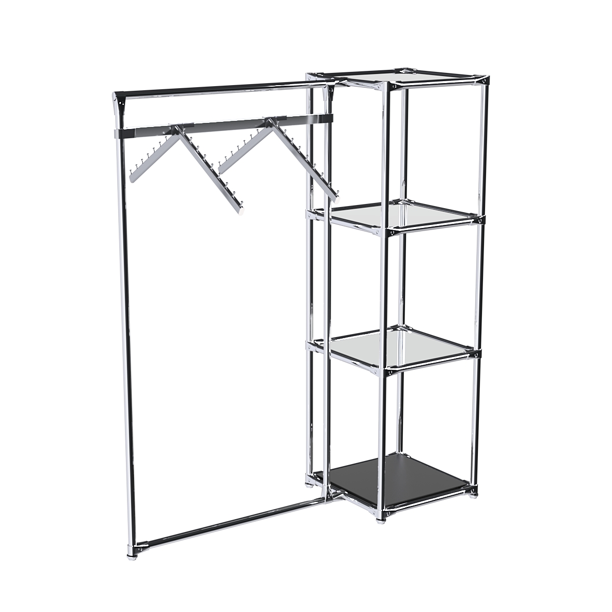 Хромированное вешало ГРАНЬ №1-4 с зеркальными полками 4 мм Черный