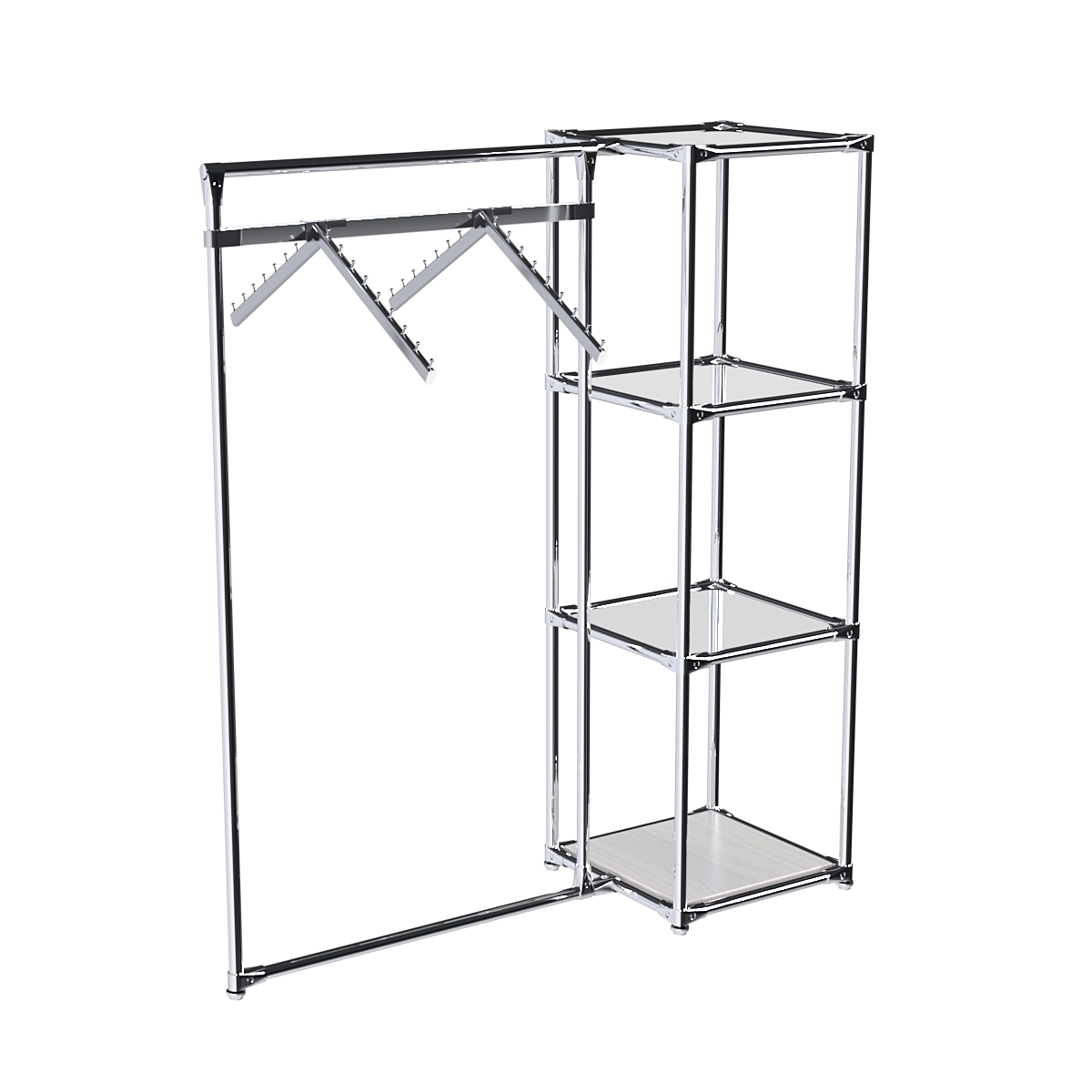 Хромированное вешало ГРАНЬ №1-4 с зеркальными полками 4 мм Ясень Анкор светлый - U31104